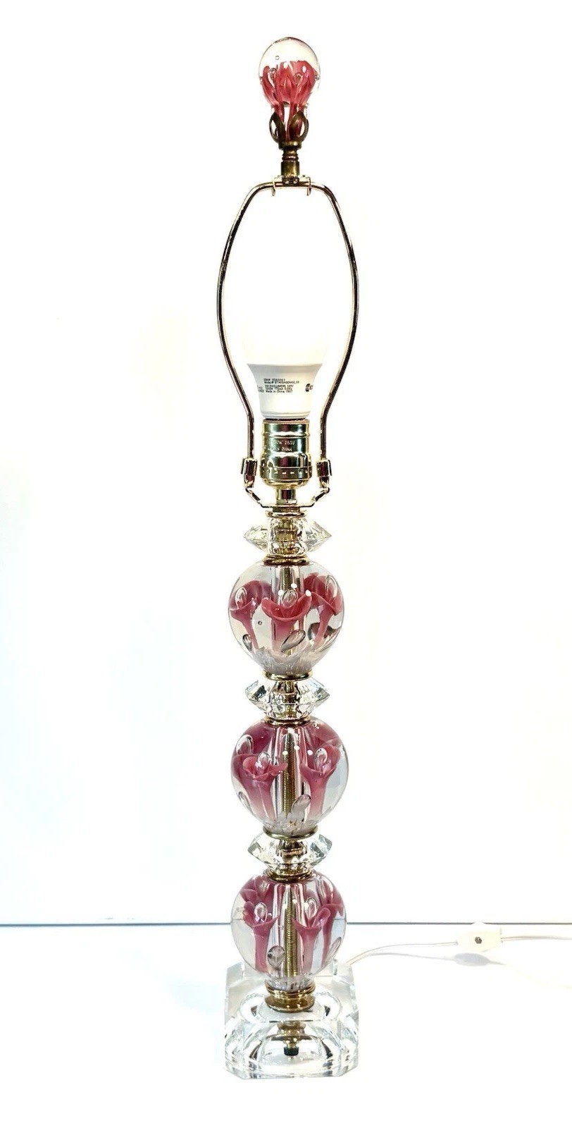⁠Vintage St Clair Murano Style Glass Paperweight Lamp Pink Calla Lily Bullicante