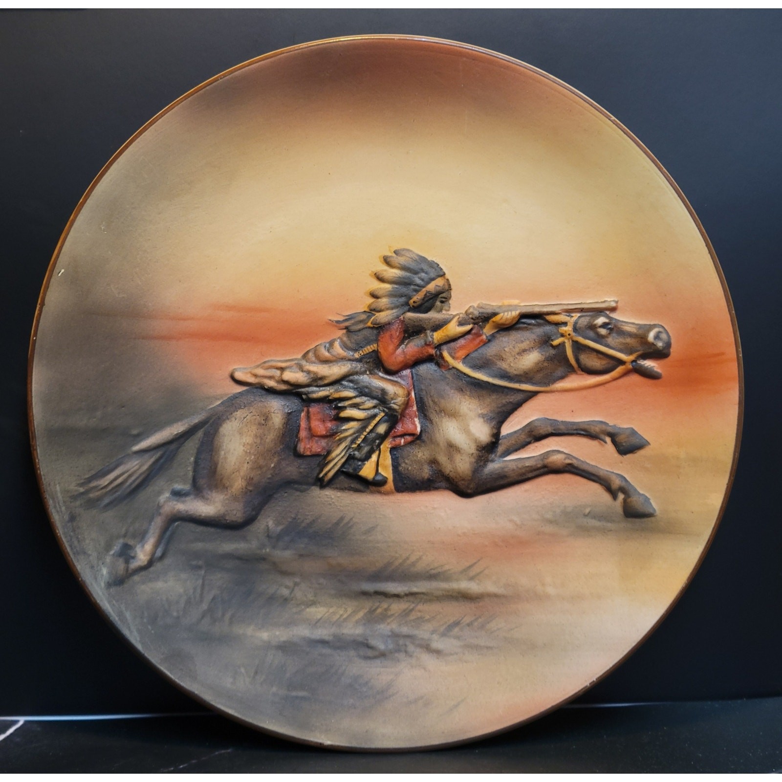 1918-40's Nippon - Native American Warrior - Blown Out Charger, Hand Painted