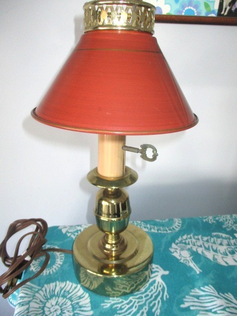Vintage Mid Century Modern Brass Lamp Original Terra Cotta Color Tole Shade