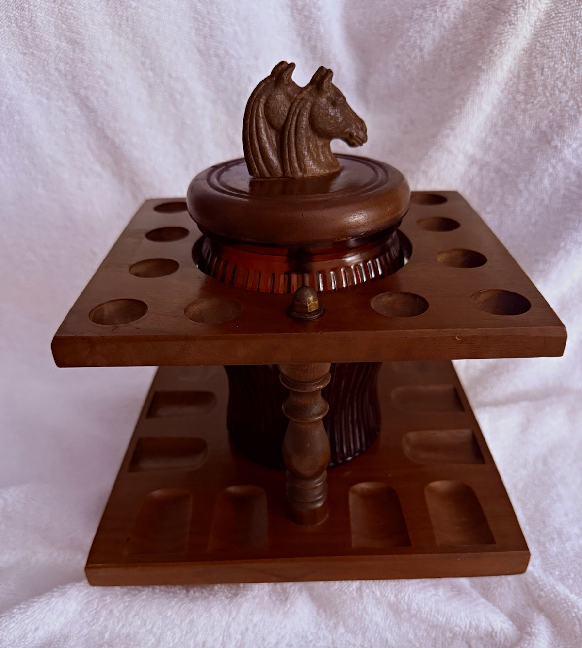 Vintage Mid Century Dun-Rite 12-Pipe Rack & Amber Duraglas Humidor Jar NY Vintage Mid Century Dun-Rite 12-Pipe Rack & Amber Duraglas Humidor Jar NY