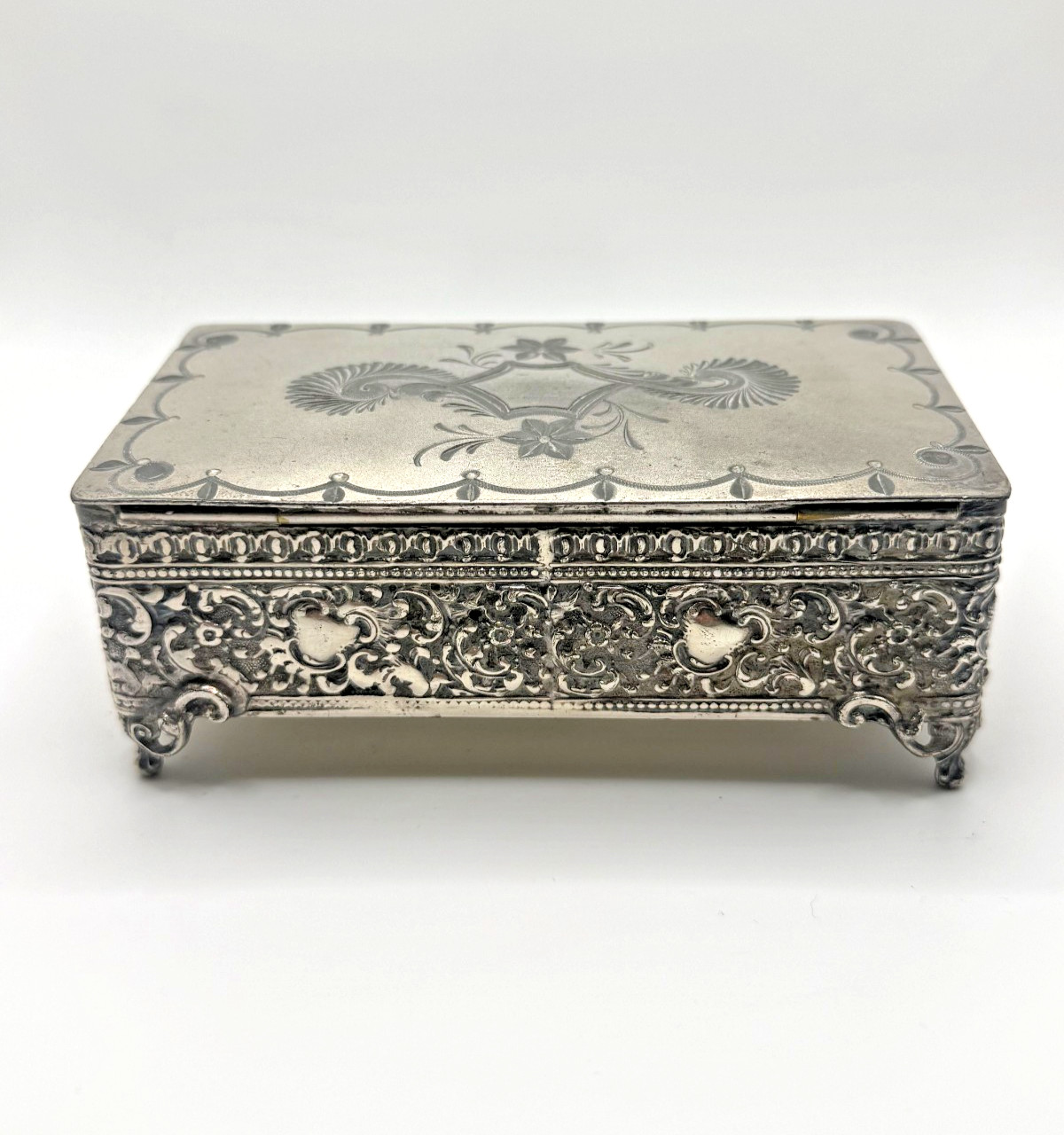 Antique Barbour Silver Co Quadruple Plate Victorian Jewellery Trinket Box