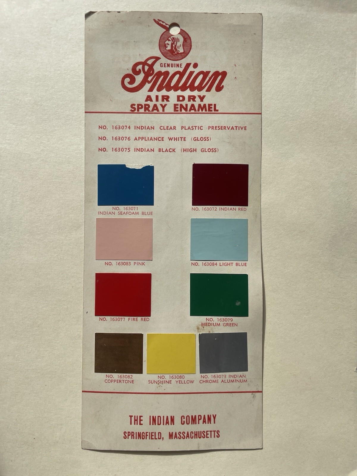 Indian Motorcycle Dealer Spray Paint Chart 1940s Enamels Chief Scout Oil Can Indian Motorcycle Dealer Spray Paint Chart 1940s Enamels Chief Scout Oil Can
