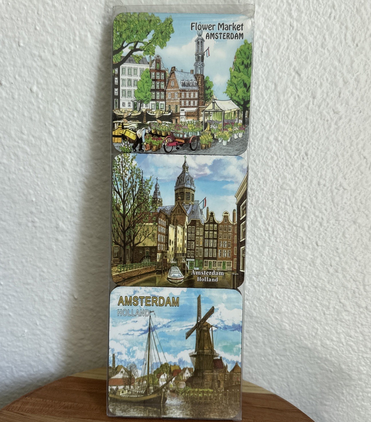 Vintage Souvenir Amsterdam Holland Coasters Colorful Art Drawings Set of 6 NOS
