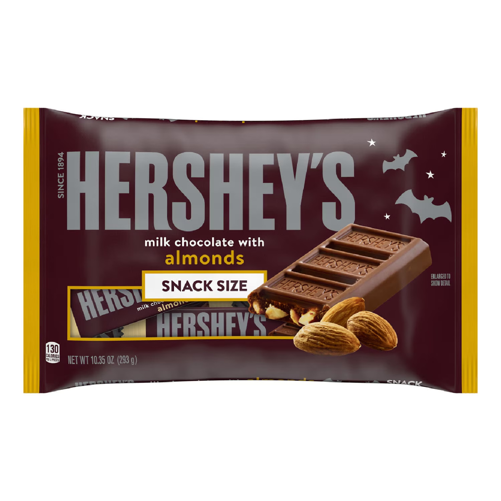 Hershey\'s Milk Chocolate with Almonds Snack Size Halloween Candy Bag 10.35 oz Hershey\'s Milk Chocolate with Almonds Snack Size Halloween Candy Bag 10.35 oz