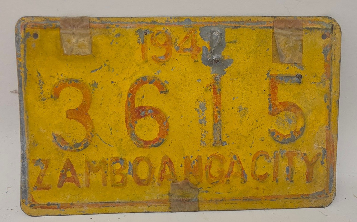 Antique 1942 Zamboanga City Bike/Motorcycle License Plate Tag WW2-era Military