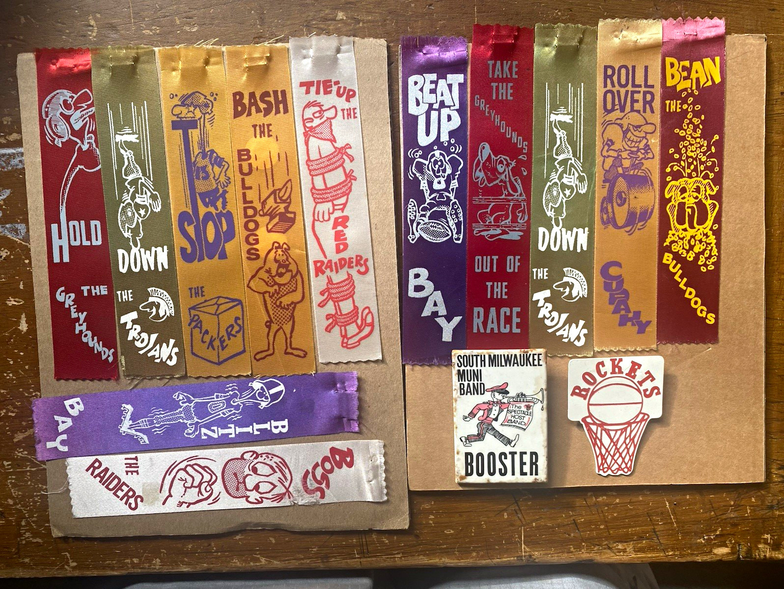 Vintage South Milwaukee School Spirit & Booster Ribbons Lot: Rockets, Raiders