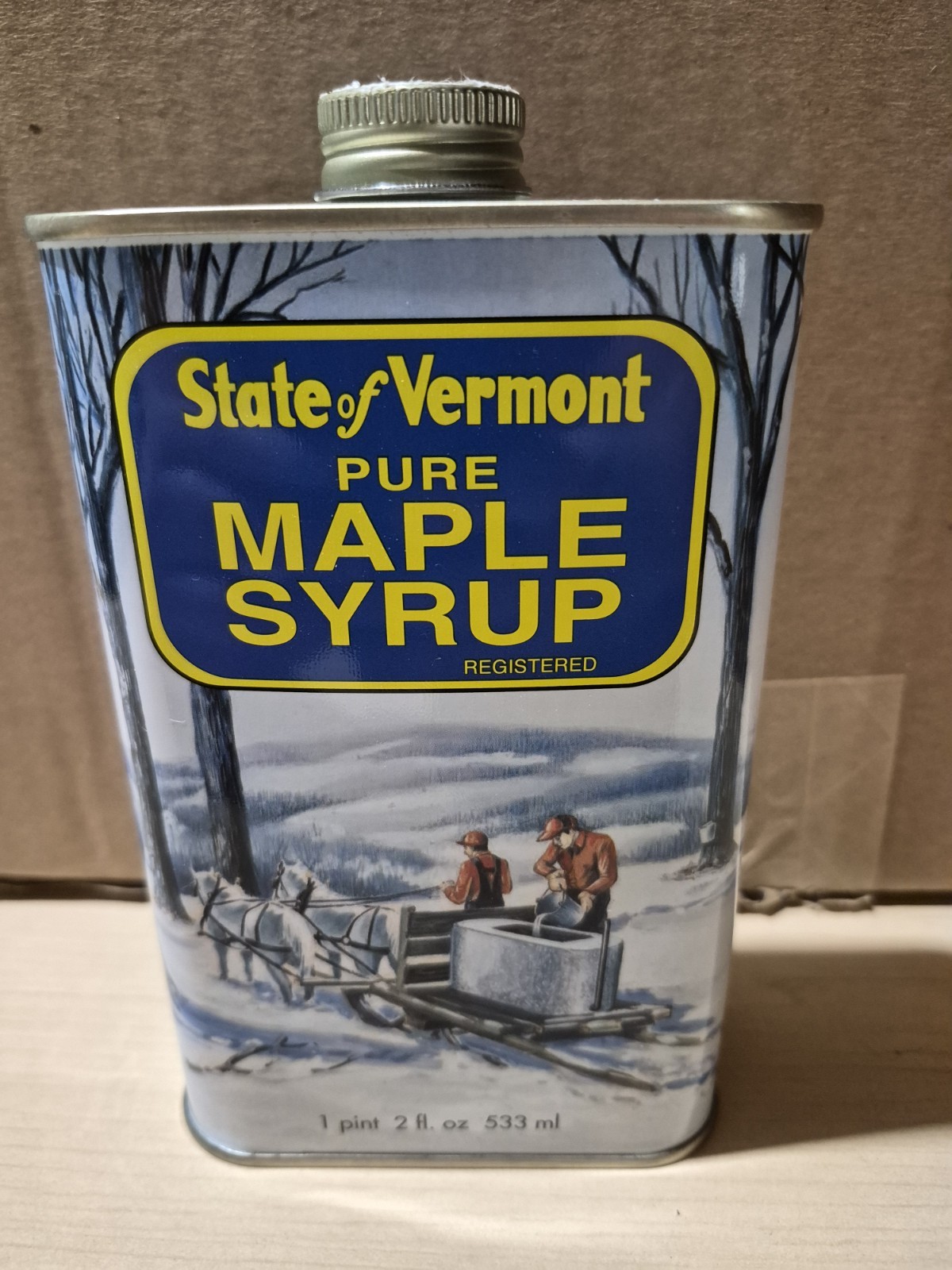 Vintage State Of Vermont Pure Maple Syrup Tin Can 18oz Empty Country Farmhouse Vintage State Of Vermont Pure Maple Syrup Tin Can 18oz Empty Country Farmhouse