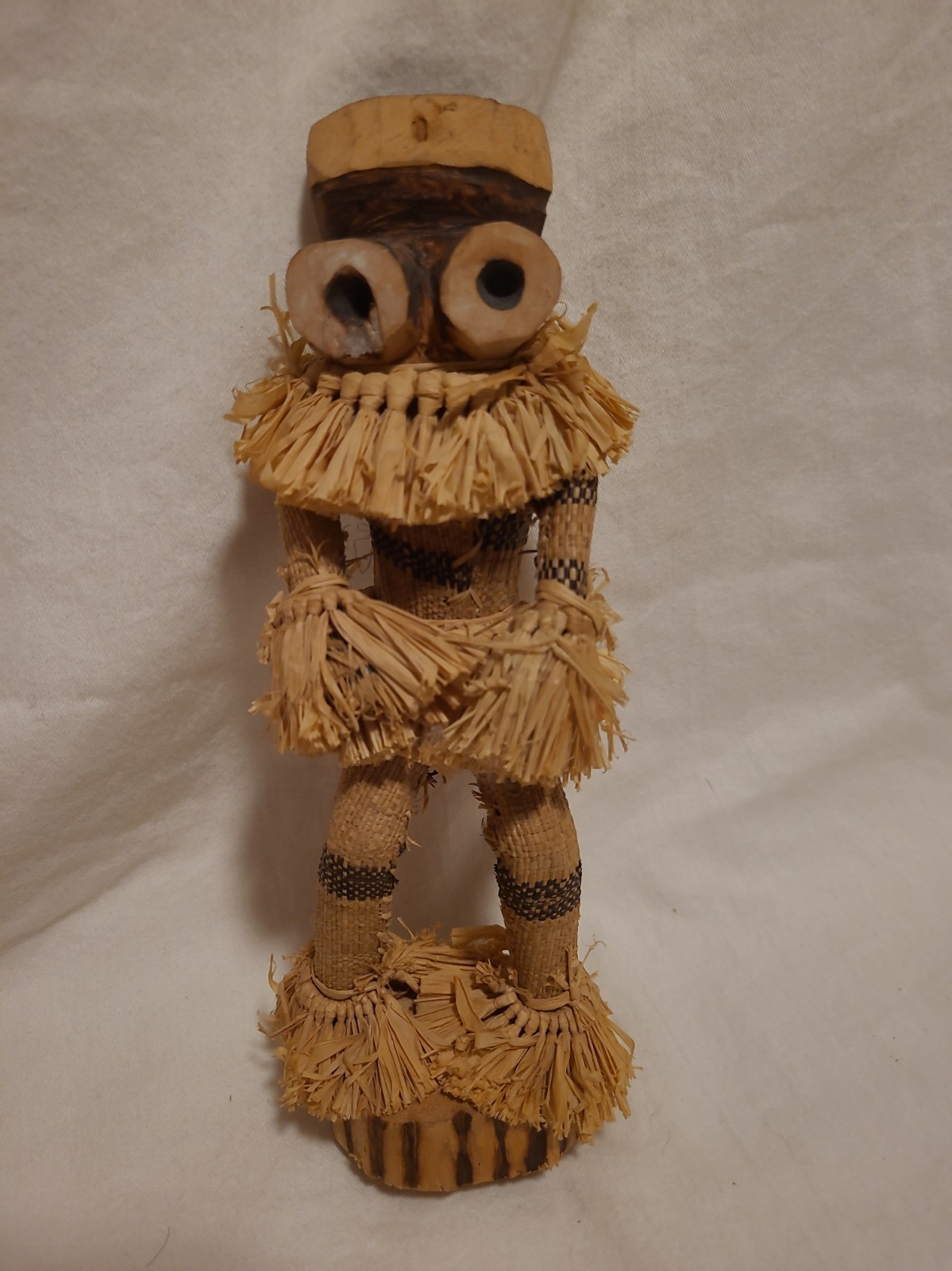 Vintage African Pende Minganji Wood & Woven Raffia Spirit Dancer Figure DRC Mask Vintage African Pende Minganji Wood & Woven Raffia Spirit Dancer Figure DRC Mask