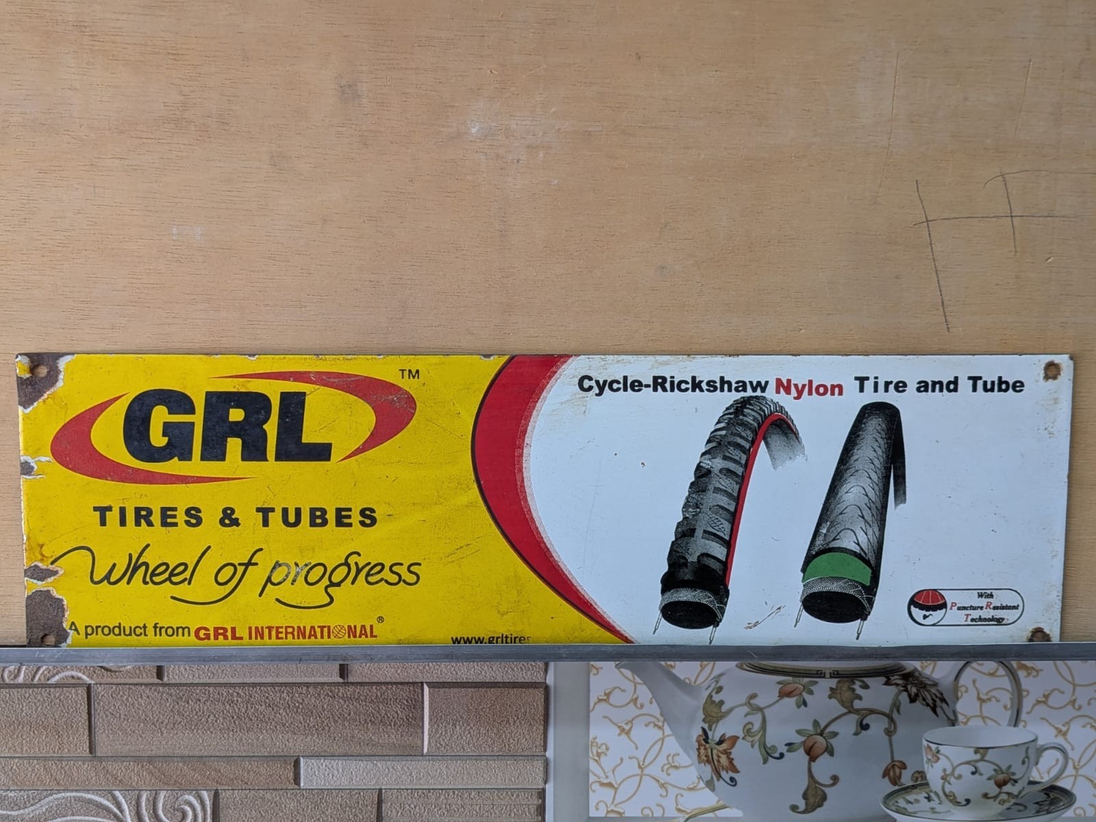 Vintage Old GRL Tires & Tubes Metal Sign Cycle-Rickshaw Tire Advertising Board