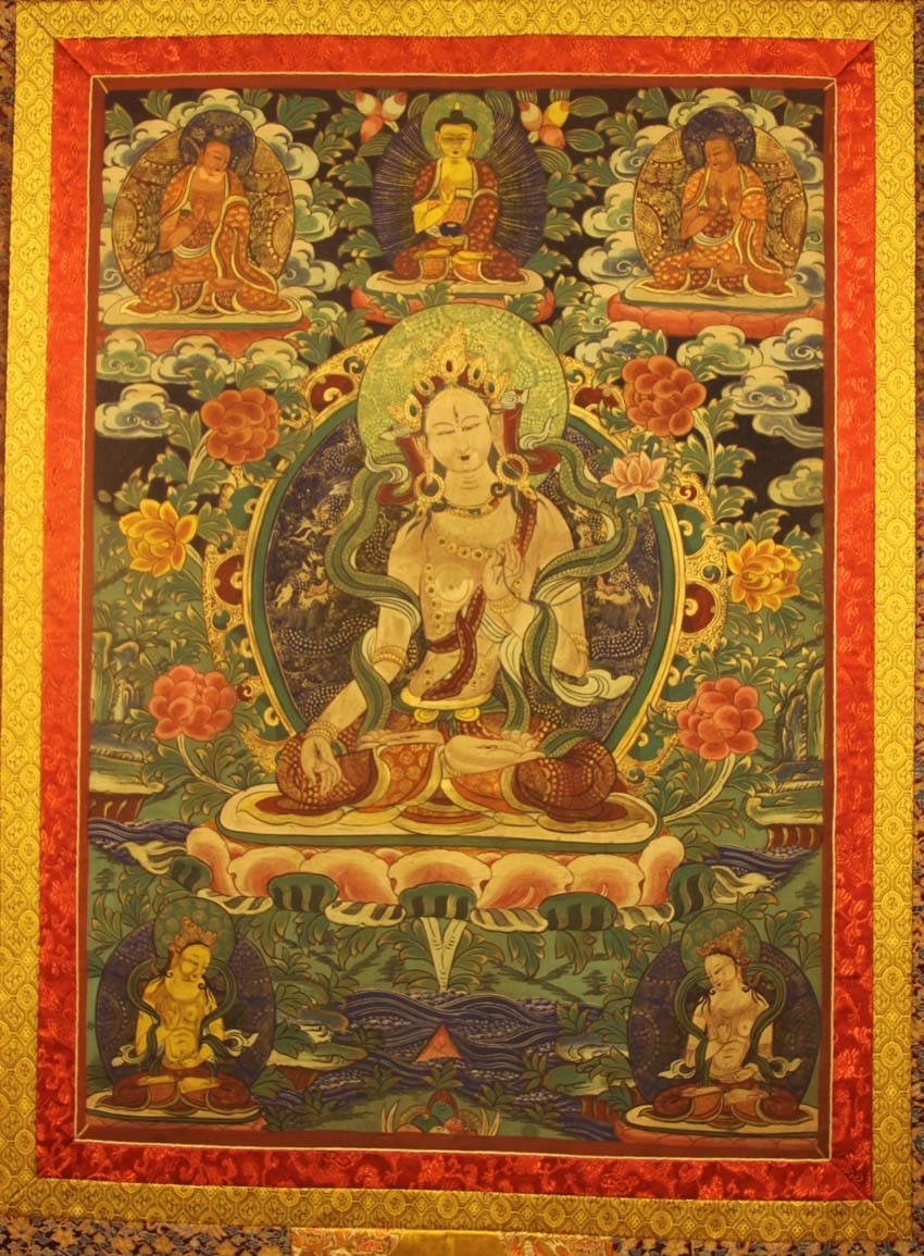 Wonderful Real Tibet Vintage Old Buddhist Hand-Painted Thangka White Tara Framed