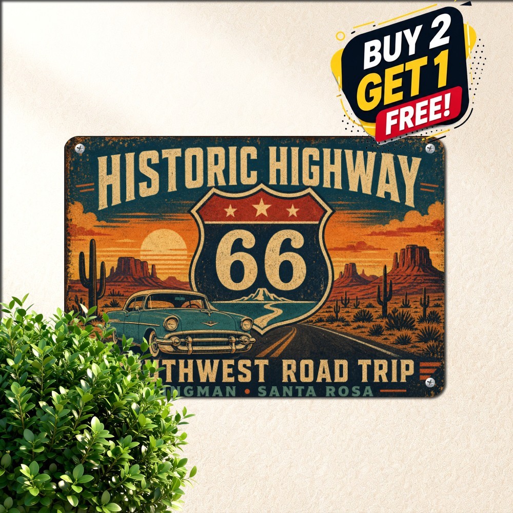 Southwest Route 66 Desert Highway Scenic Journey Vintage Metal Tin Sign