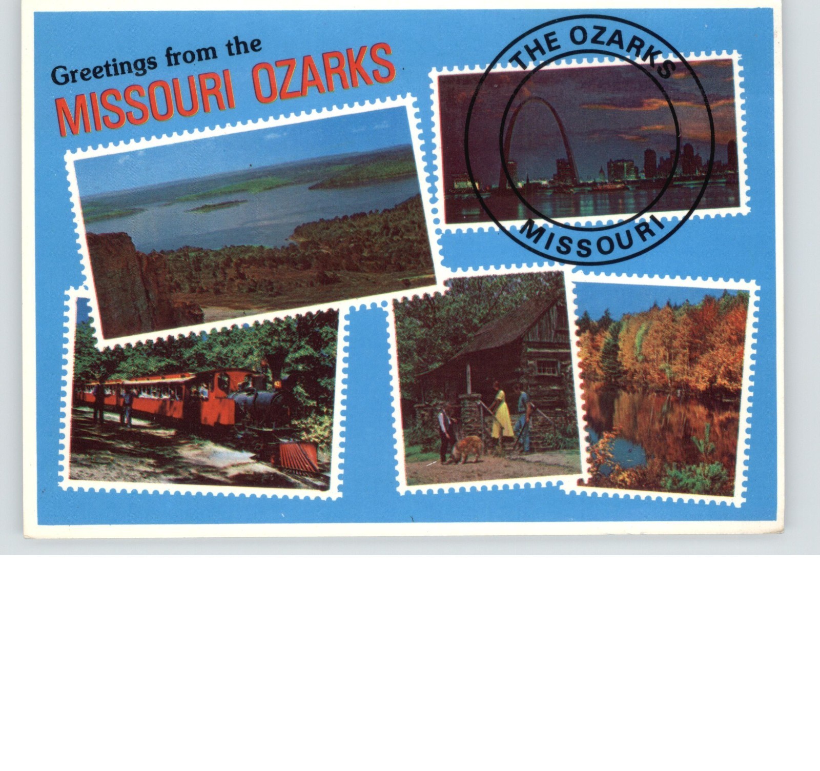 Greetings from the Missouri Ozarks Multi-View Stamp Collage Postcard