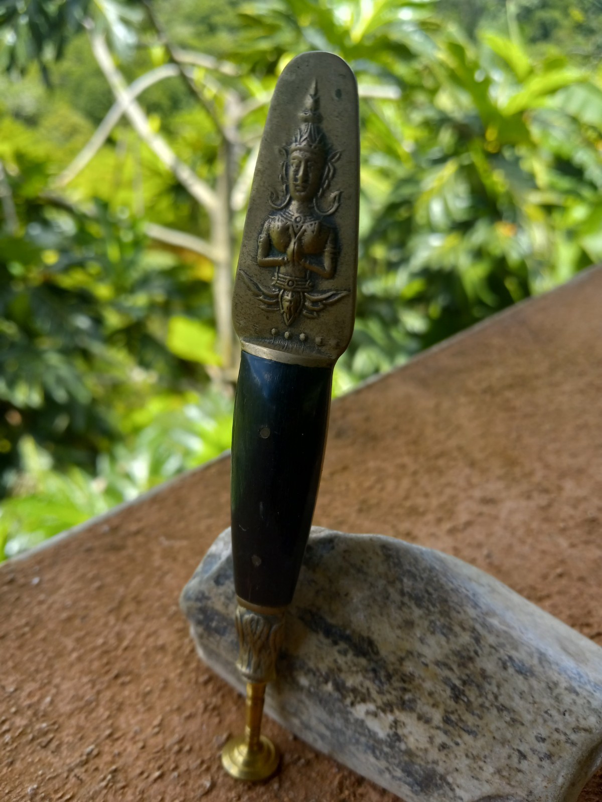 Vintage Thai Brass And Ebony Custom Tobacco Pipe Tamper Scraper Combo Large Size