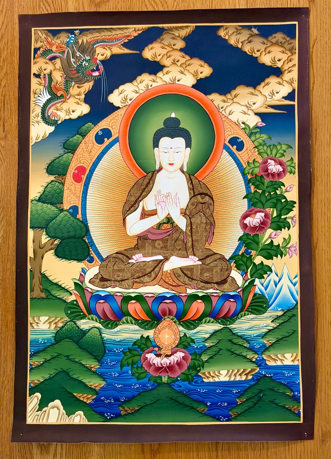 Pristine Hand-Painted Tibetan Vairocana Buddha Thangka 25 Pristine Hand-Painted Tibetan Vairocana Buddha Thangka 25