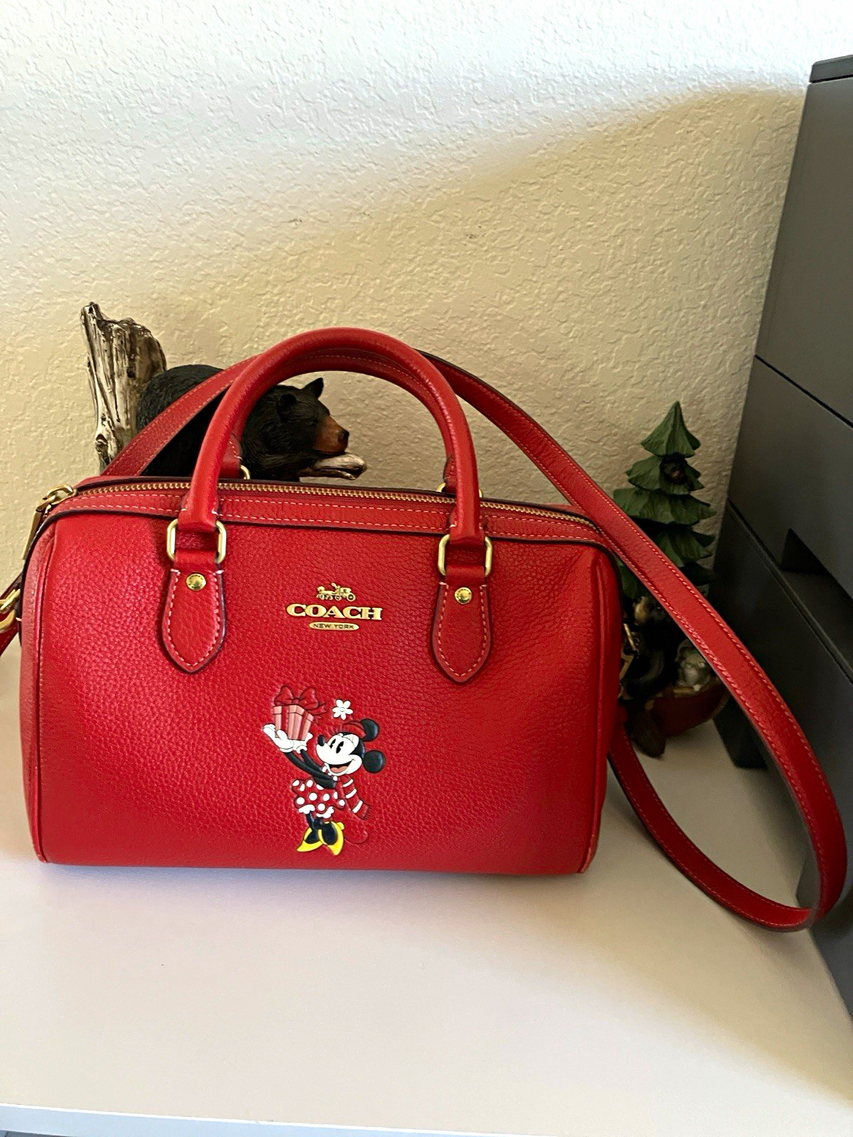Coach Disney Minnie Mouse Red Leather Small Satchel Handbag w/ Shoulder Strap