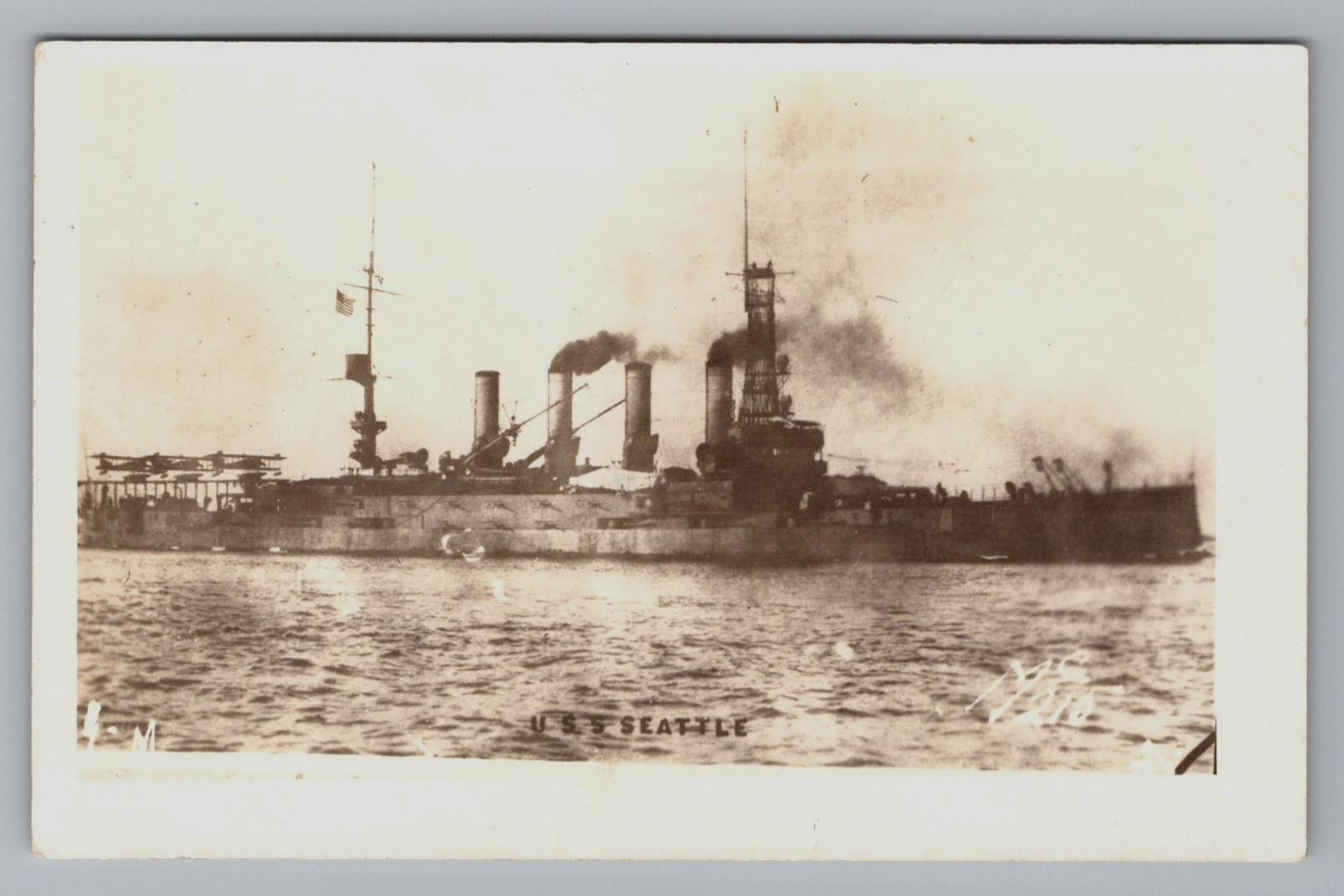 RPPC U,S.S. Seattle Battleship c. 1920s U.S. Navy Military