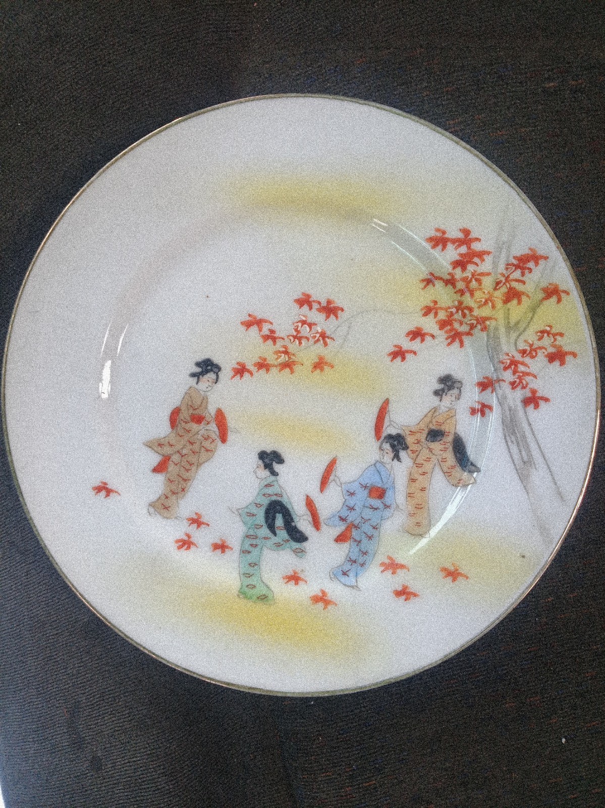 Vintage Japanese Geisha Girl Porcelai Plates Set of 5 Hand-Painted Kitamura Mark Vintage Japanese Geisha Girl Porcelai Plates Set of 5 Hand-Painted Kitamura Mark