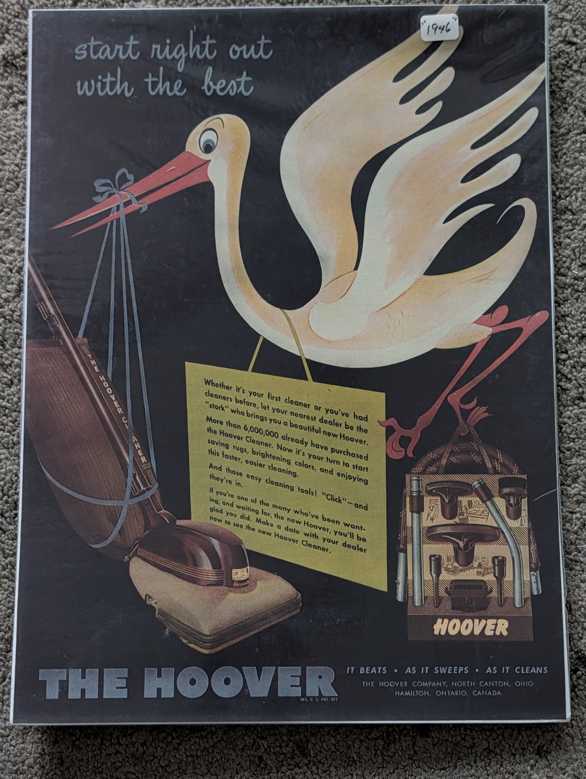 VTG 1946 Orig Magazine Ad HOOVER Vacuum Cleaner Start Right Out With The Best