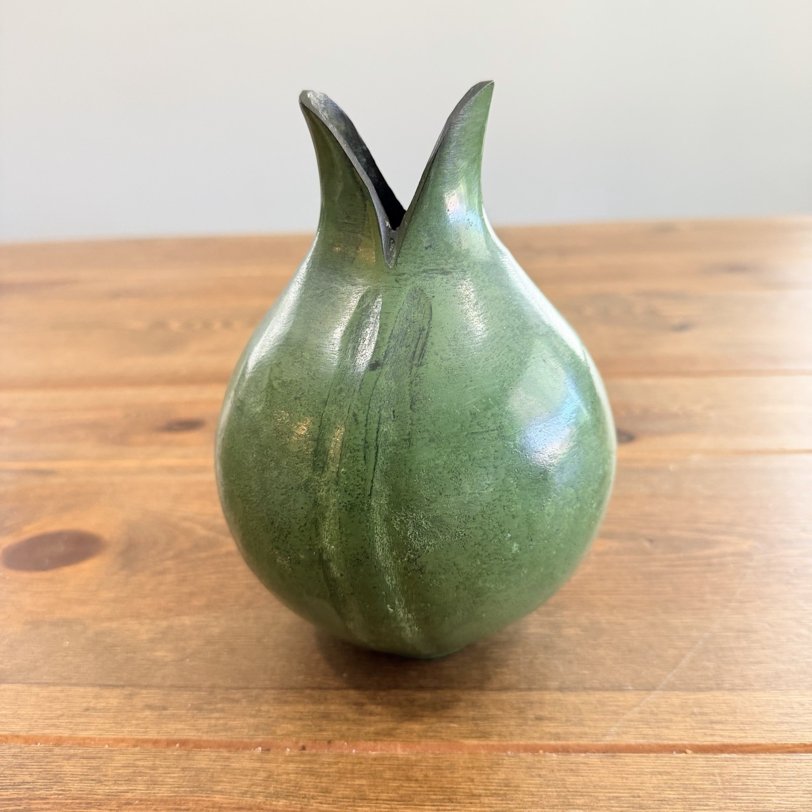 Dept 56 Cast Metal Sculptural Vase Verdigris PatinaTed Bronze Brutalist Style