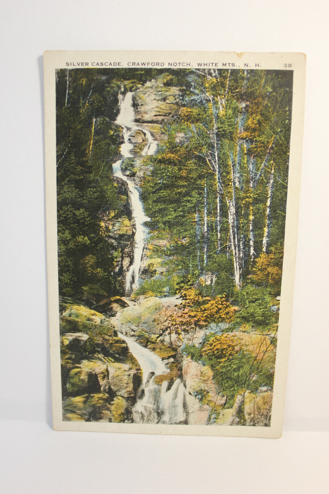 Postcard White Mts NH Silver Cascade Crawford Notch Pub By JV Hartman & Co