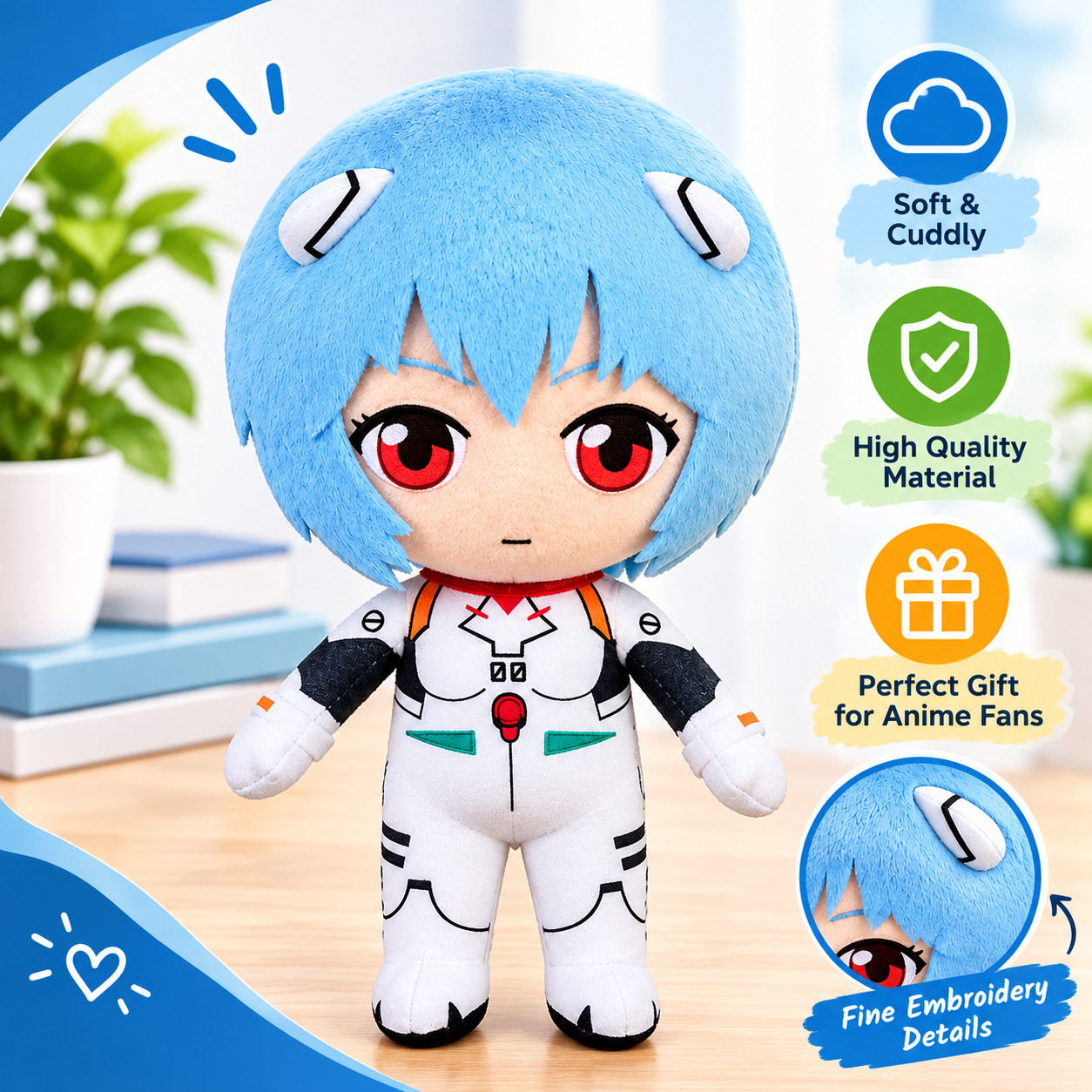 Genesis EVANGELION REI Plugsuit 8-Inch PLUSH. GE - IN STOCK