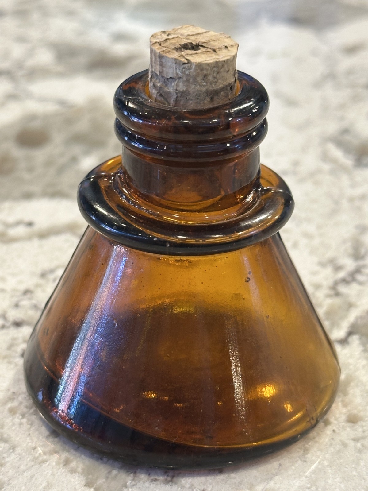 c1890s Carter Conical Cone Golden Honey Amber Glass Inkwell Ink Bottle w/Cork