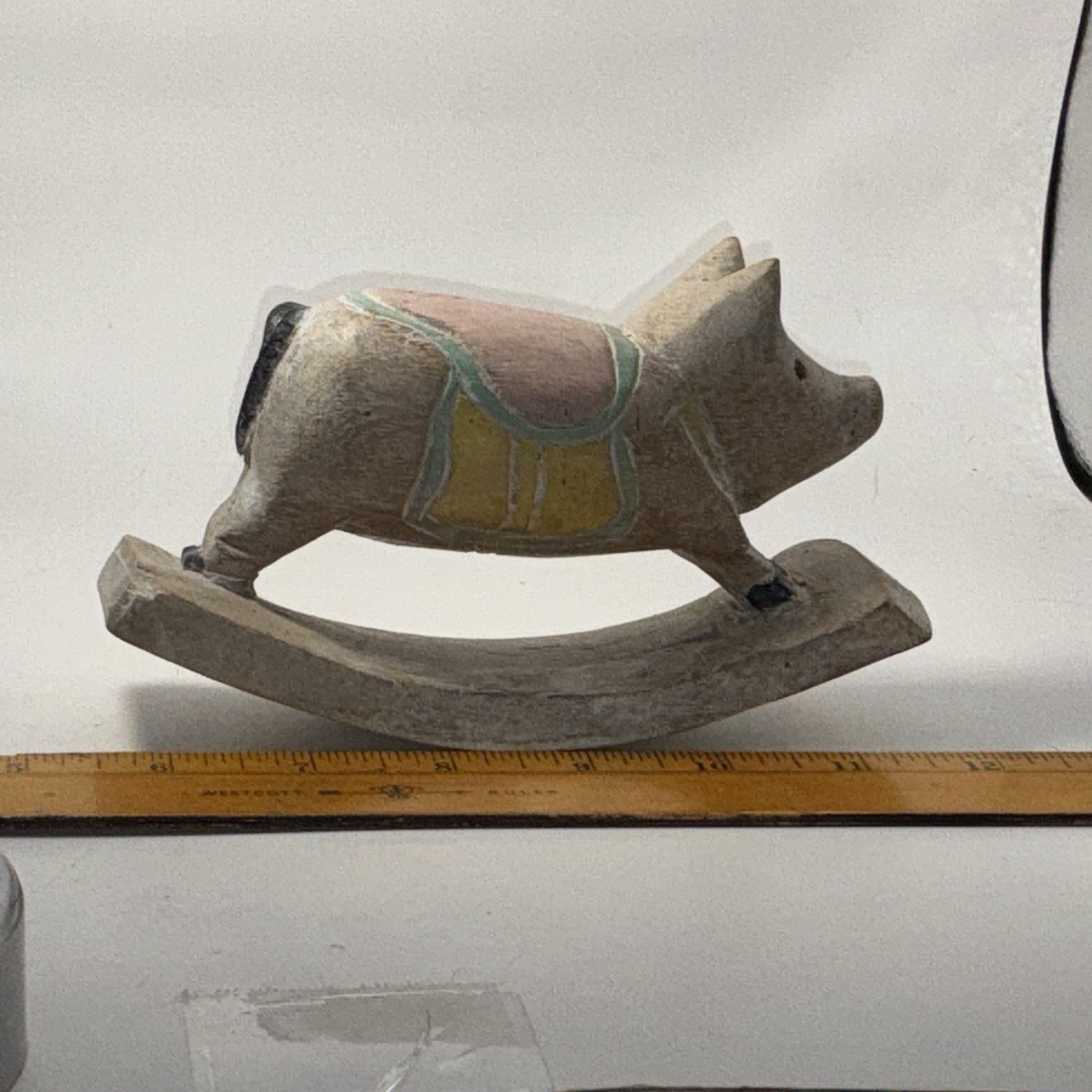 Vintage Hand Carved And Painted Rocking Pig 5” X 4” X 1.5” Vintage Hand Carved And Painted Rocking Pig 5” X 4” X 1.5”