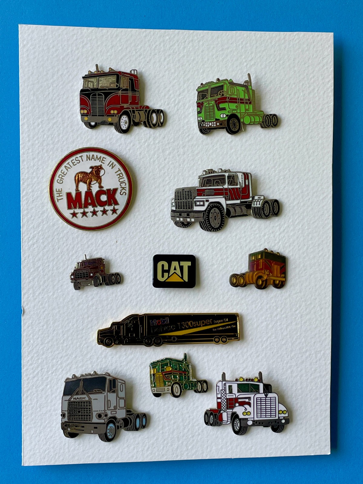 11 vintage semi truck enamel lapel pins Mack Kenworth International Ford 11 vintage semi truck enamel lapel pins Mack Kenworth International Ford