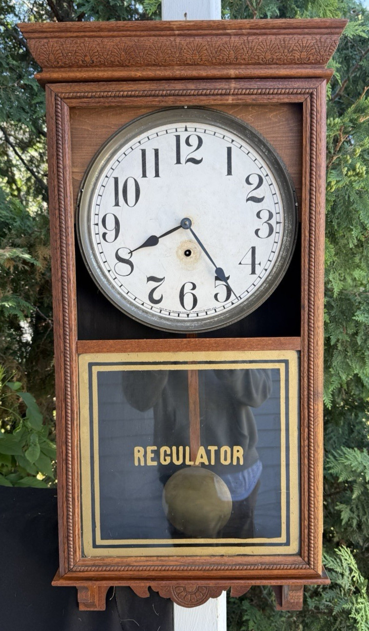 Antique 1908 Sessions General Store Regulator H Wall Clock SEE VIDEO - TIME ONLY