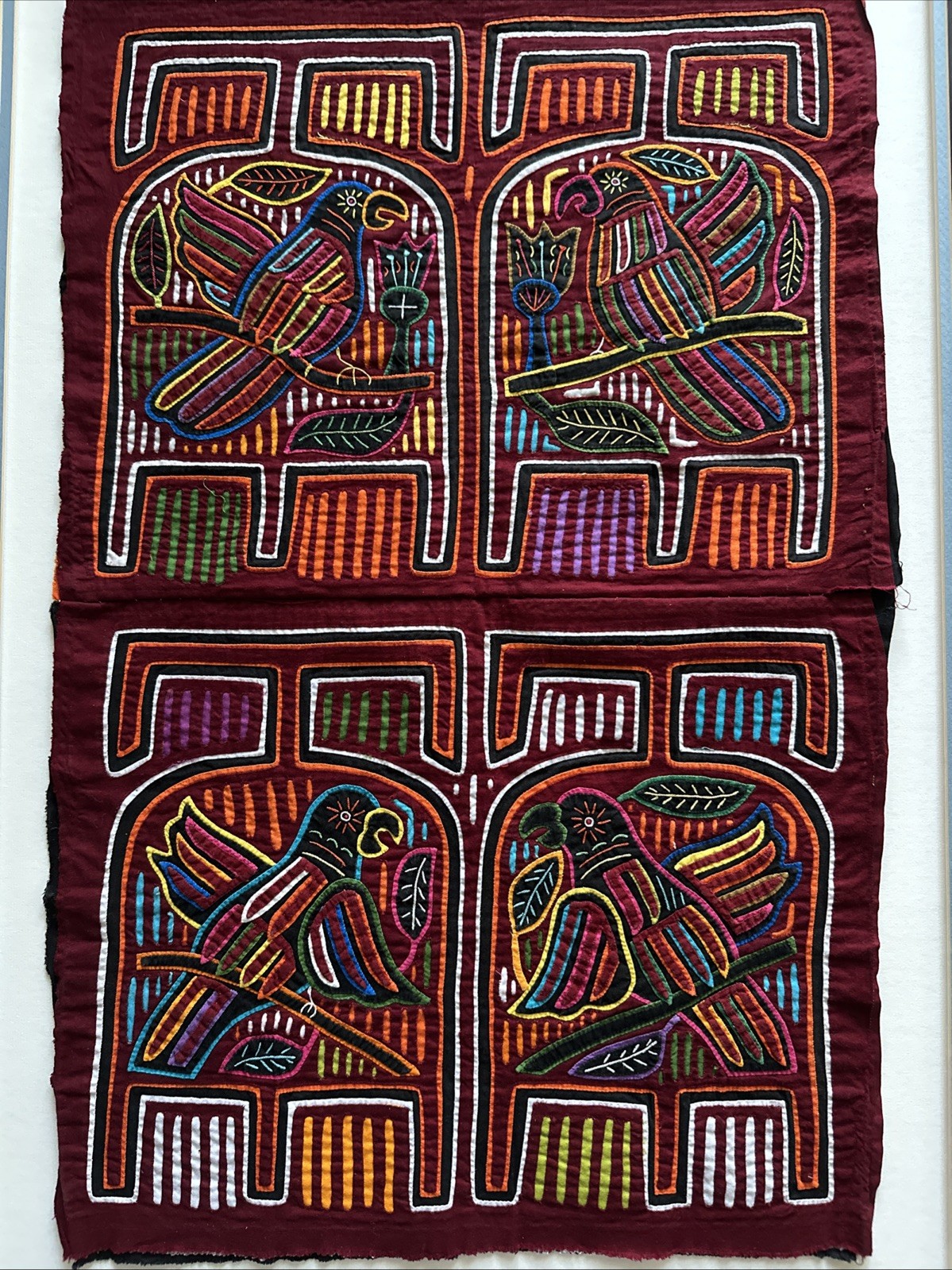 Vintage Kuna Mola Panama Applique Folk Art 25”x17” Matted Textile Needlework