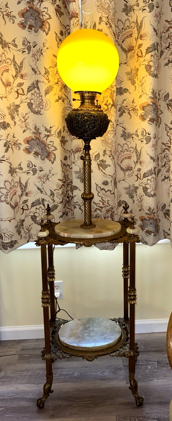Antique c1891 Bradley Hubbard B&H Onyx Cherub Piano Floor Lamp Table Victorian