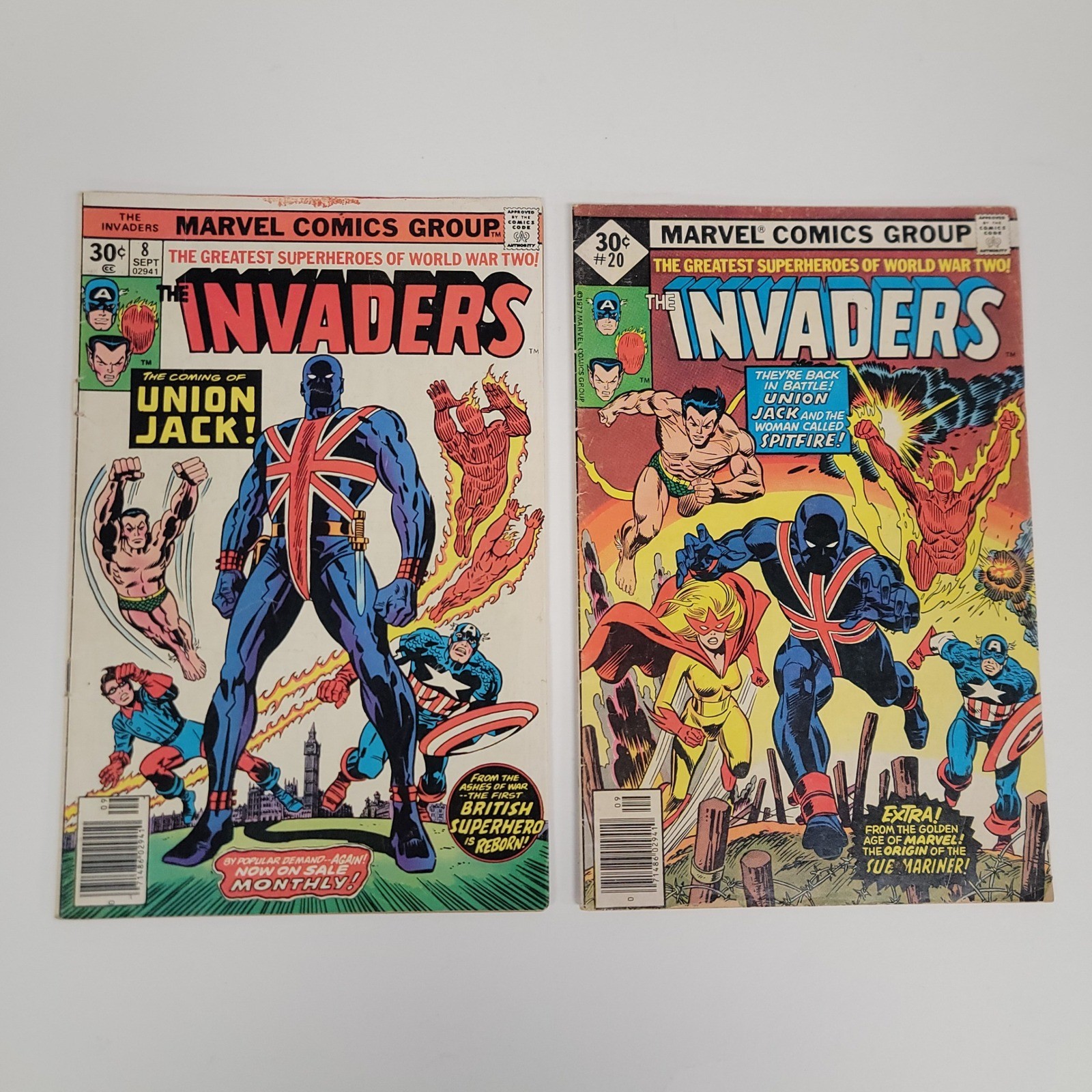 The Invaders #8 #20 Lot of 2 Marvel Comics 1976 1977 1st App Union Jack Spitfire