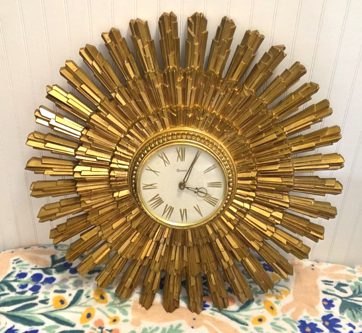 VINTAGE MID CENTURY MODERN SYROCO SUNBURST WALL CLOCK 22\ VINTAGE MID CENTURY MODERN SYROCO SUNBURST WALL CLOCK 22\