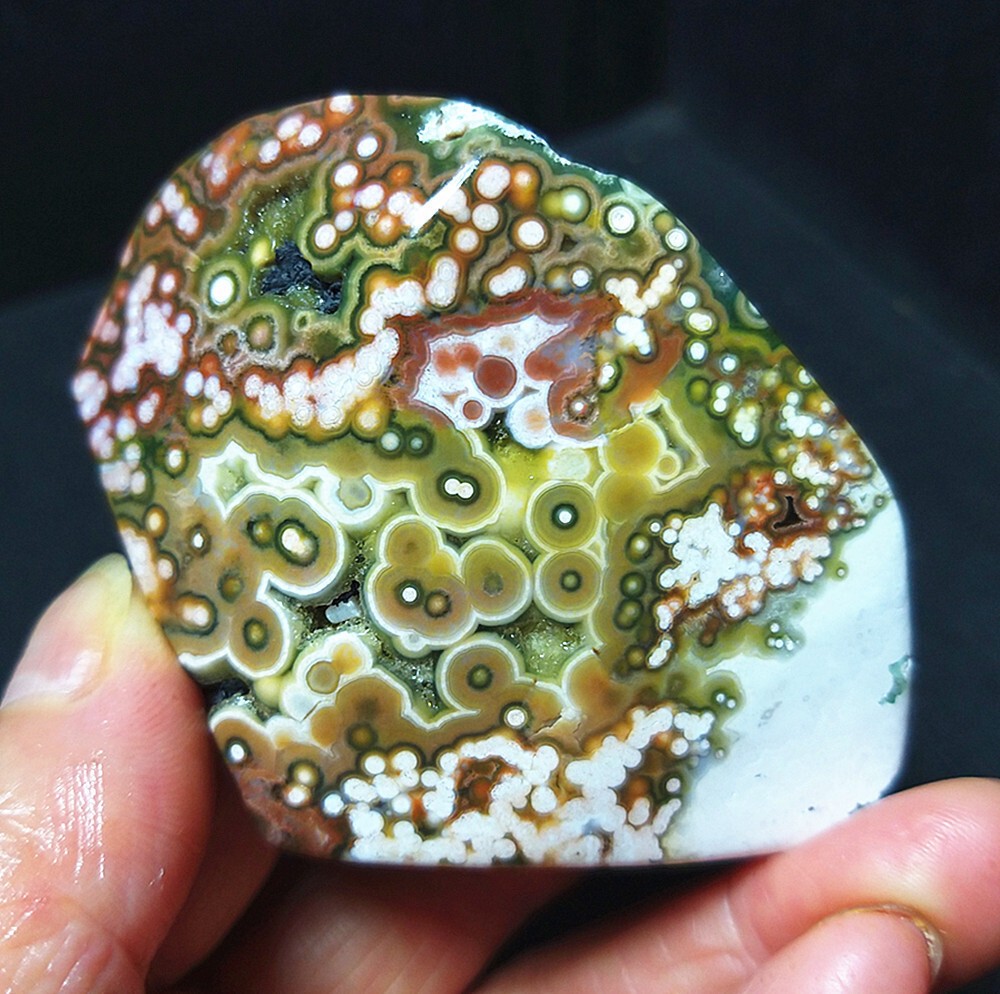RARE 93G Natural Polished Orbicular Ocean Jasper Conformal Reiki Healing ABa510