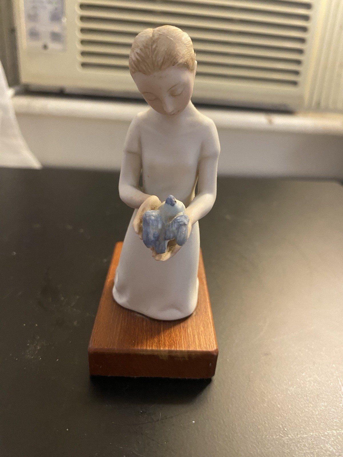 Vintage Cybis Porcelain First Flight Figurine Girl Bird Wood Base PRISTINE