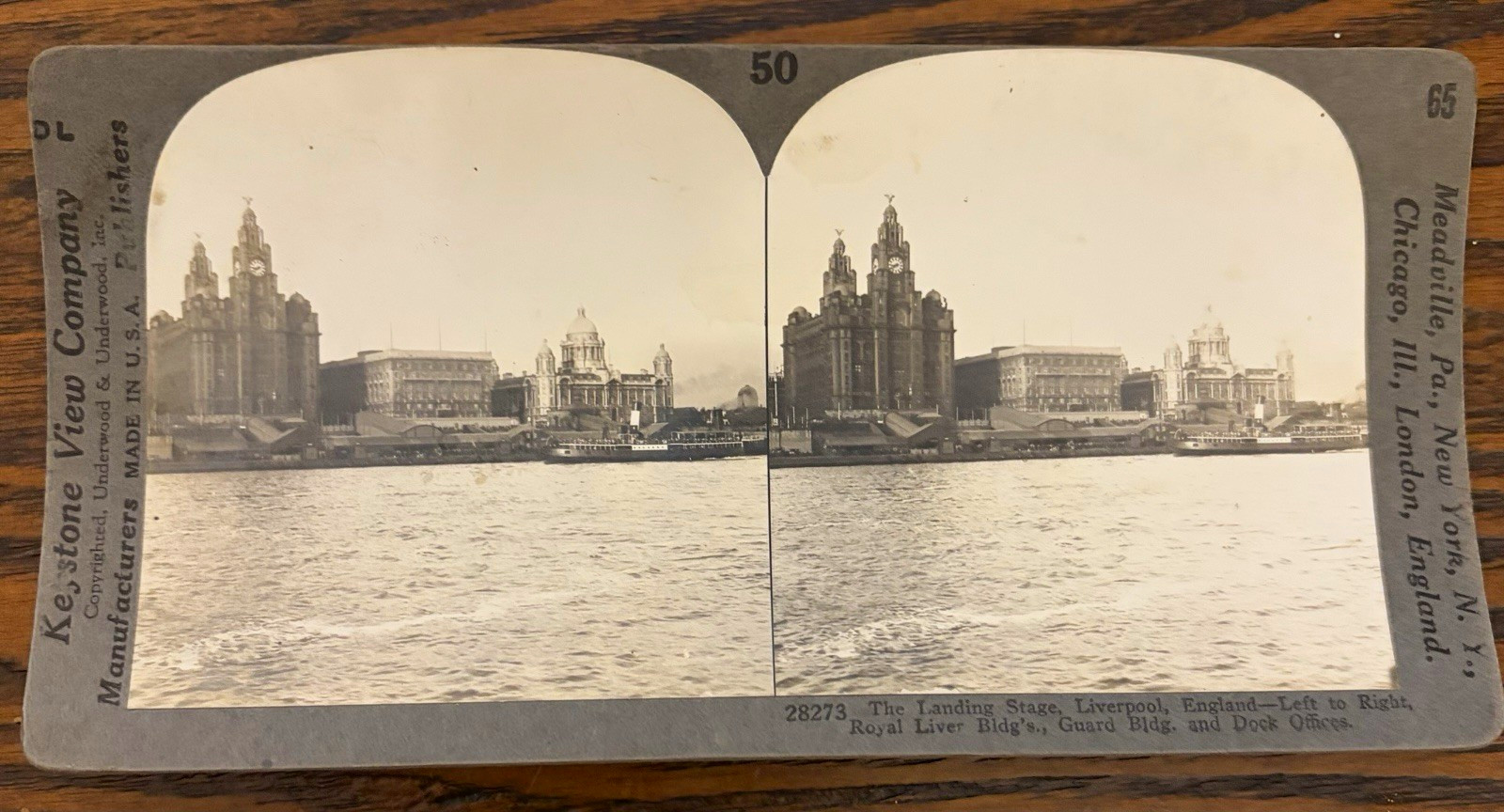 Antique Stereoview Card, Liverpool Waterfront, Royal Liver Building, Keystone Antique Stereoview Card, Liverpool Waterfront, Royal Liver Building, Keystone