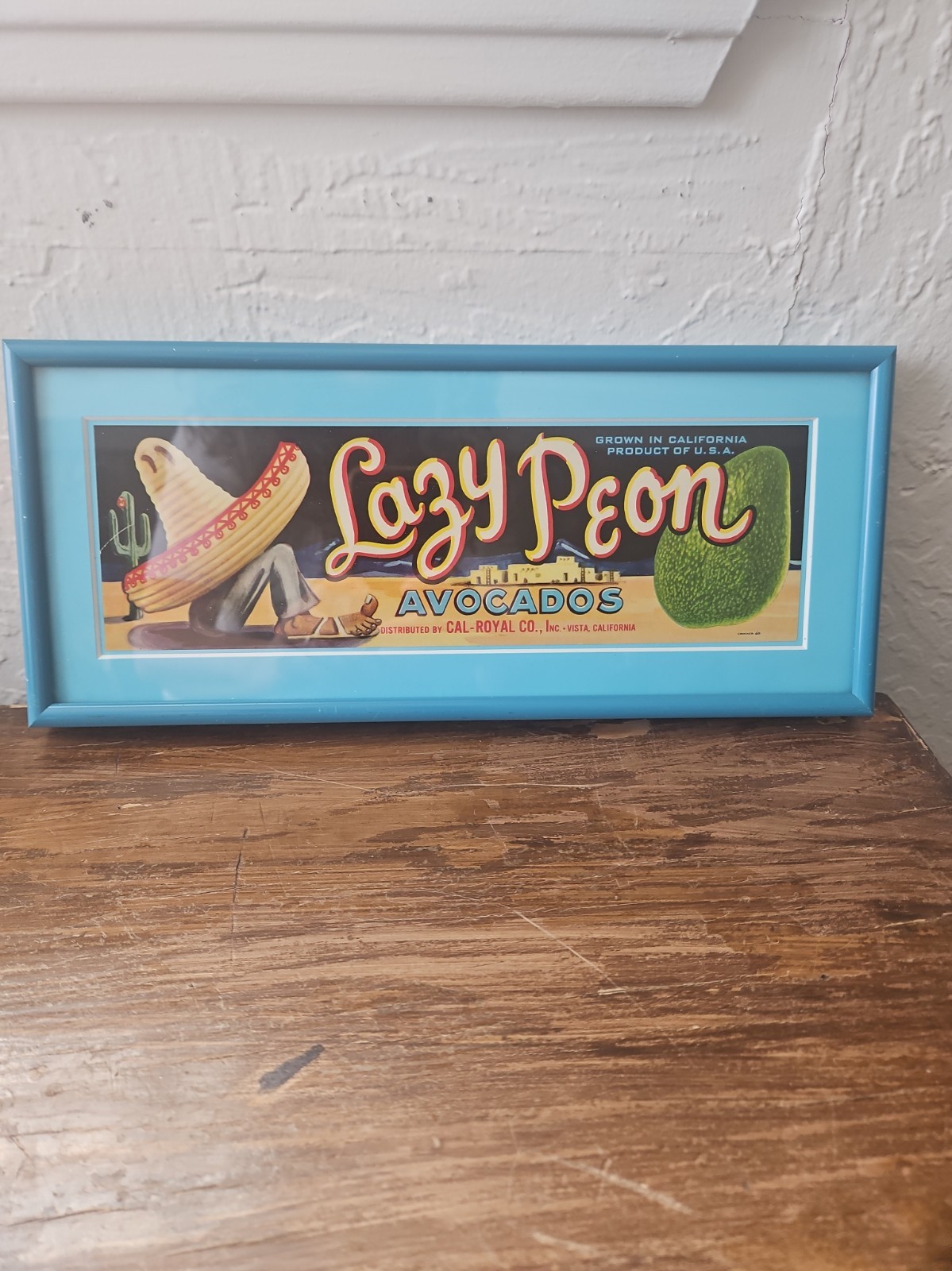 California Fruit Cal-Royal Co,  Lazy Peon Avocados Crate Label UV Custom Framed