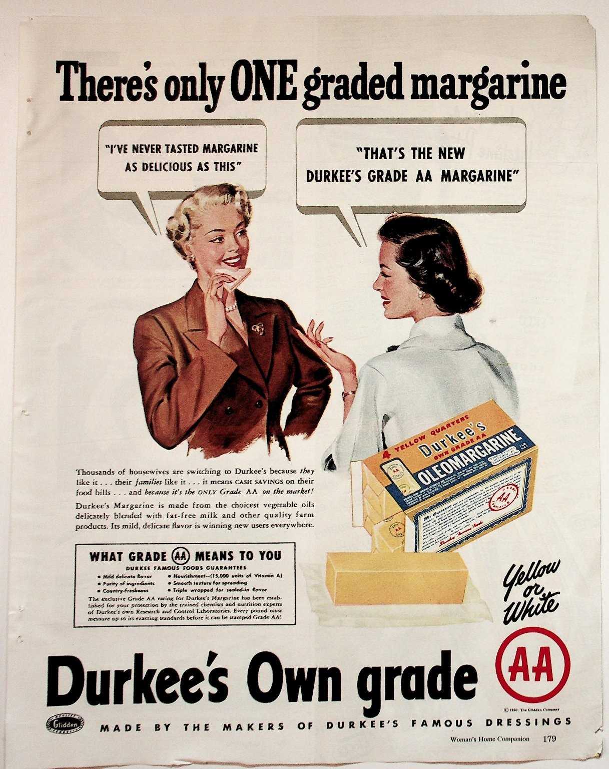 Durkee's Own Grade AA Margarine Vintage Print Advertisement 1950s Durkee's Own Grade AA Margarine Vintage Print Advertisement 1950s