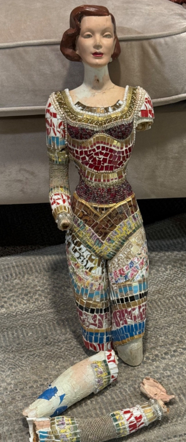 Vintage 1940\'s-50\'s Plaster Advertising Mannequin Mosaic Art Project Fabulous Vintage 1940\'s-50\'s Plaster Advertising Mannequin Mosaic Art Project Fabulous
