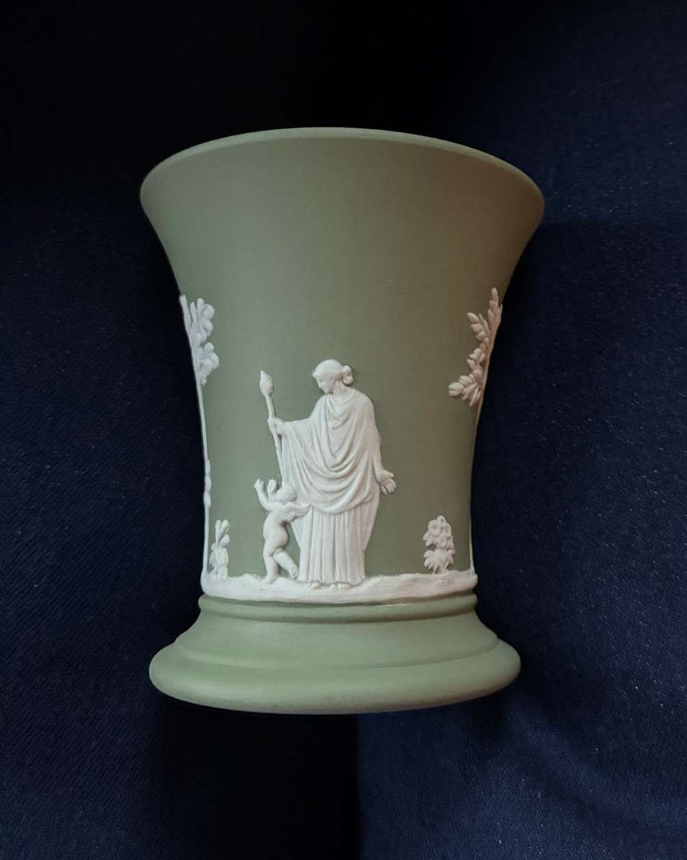 1960's Wedgwood Sage Green Jasperware Vase 3.75 1960's Wedgwood Sage Green Jasperware Vase 3.75