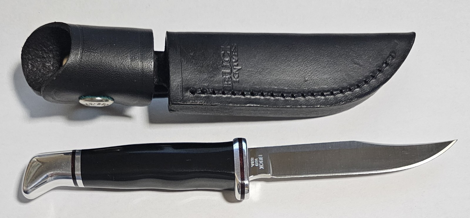 Buck 102 Woodsman 2012 Fixed Blade Hunting Knife w/ Leather Sheath Black