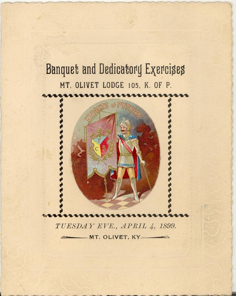 1899 Knights of Pythias Dedicatory Exercises Menu MT. OLIVET KENTUCKY VG Superb 1899 Knights of Pythias Dedicatory Exercises Menu MT. OLIVET KENTUCKY VG Superb