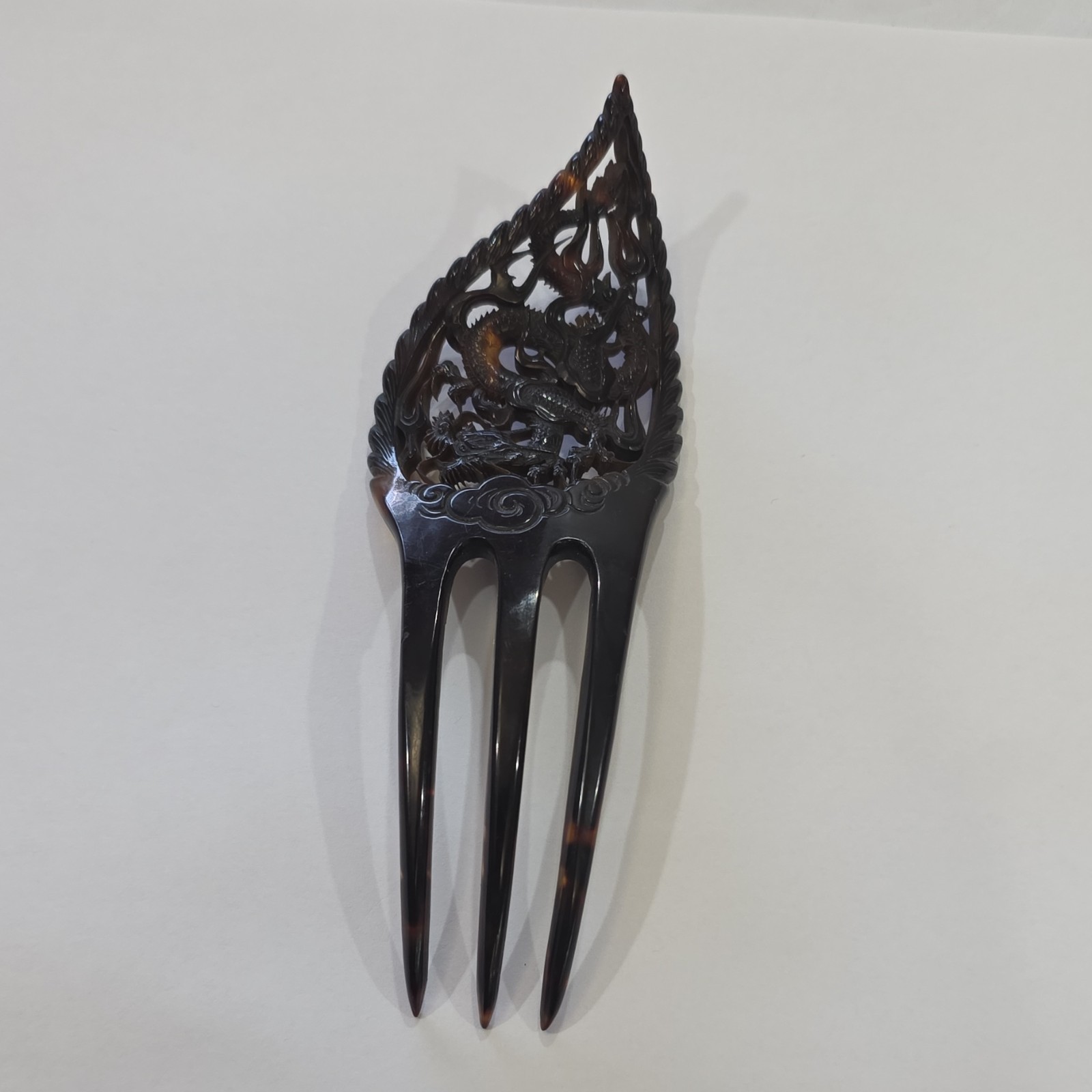 Vintage Carved  Dragon Oriental  ca 1800\'s tortoiseshell  hair comb 