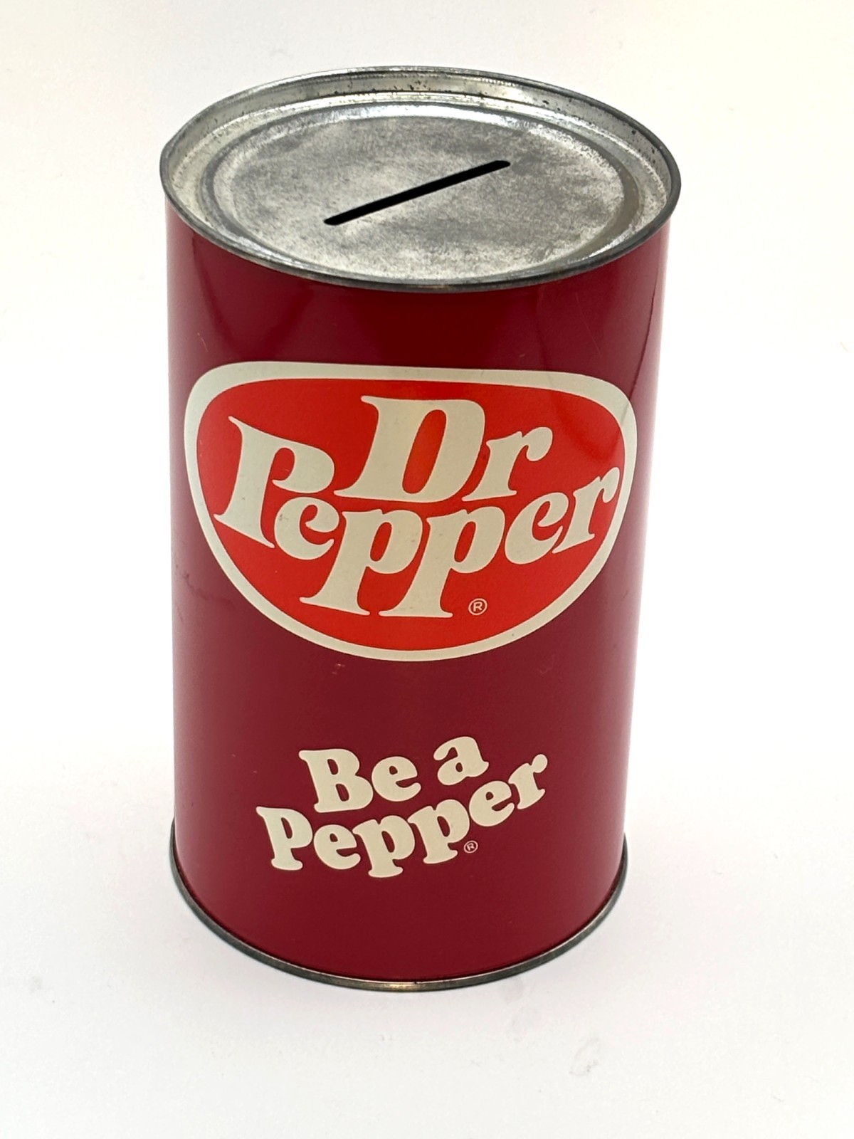 Vintage 1970s Dr Pepper Be a Pepper Metal Coin Bank J.L. Clark Made USA