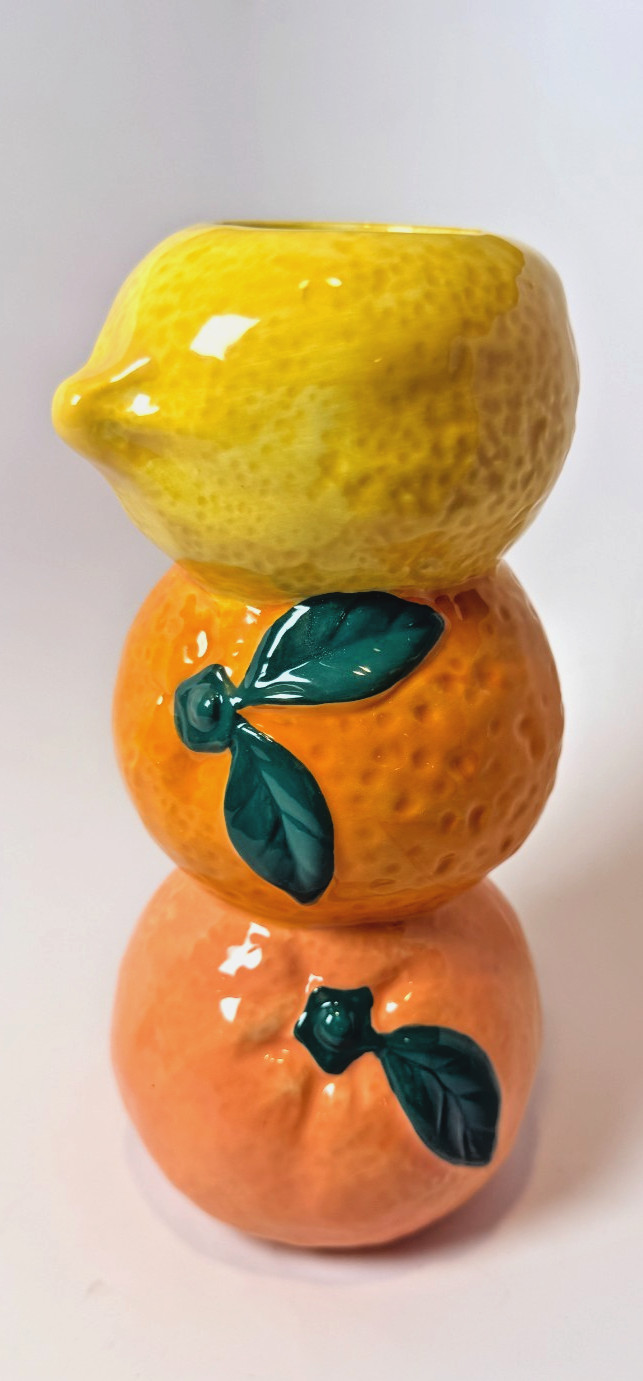 Stacked Citrus Fruit Vase Maximalist Cute Kitsch Retro Lemon Orange Grapefruit