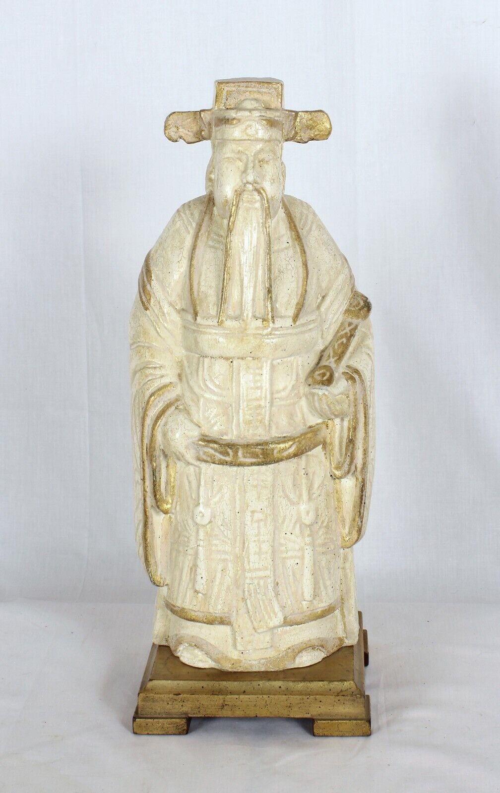 Vintage Oriental Carved Emperor With Gold Trim