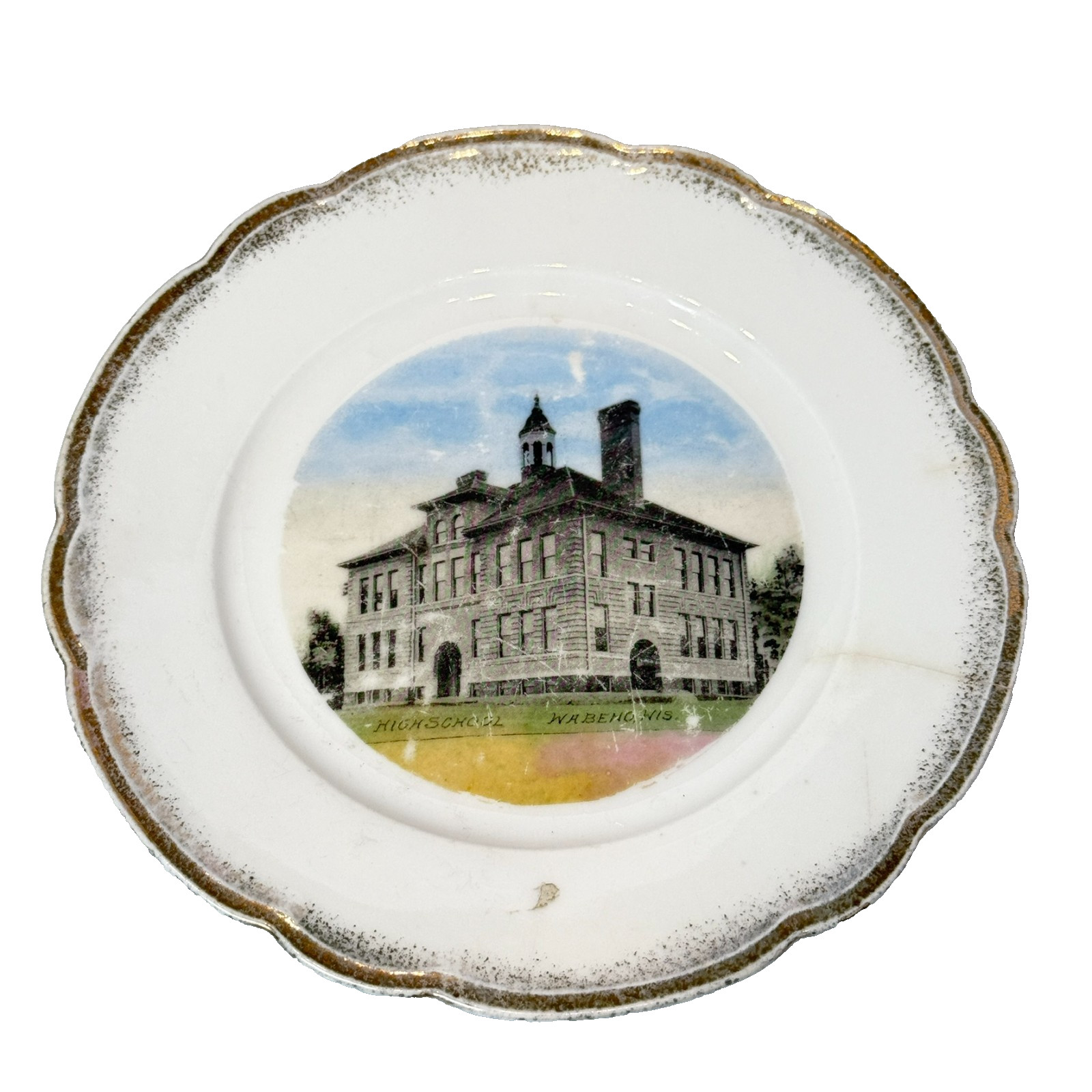 WABENO High School WI WISCONSIN Antique Souvenir China TRINKET DISH PLATE WABENO High School WI WISCONSIN Antique Souvenir China TRINKET DISH PLATE