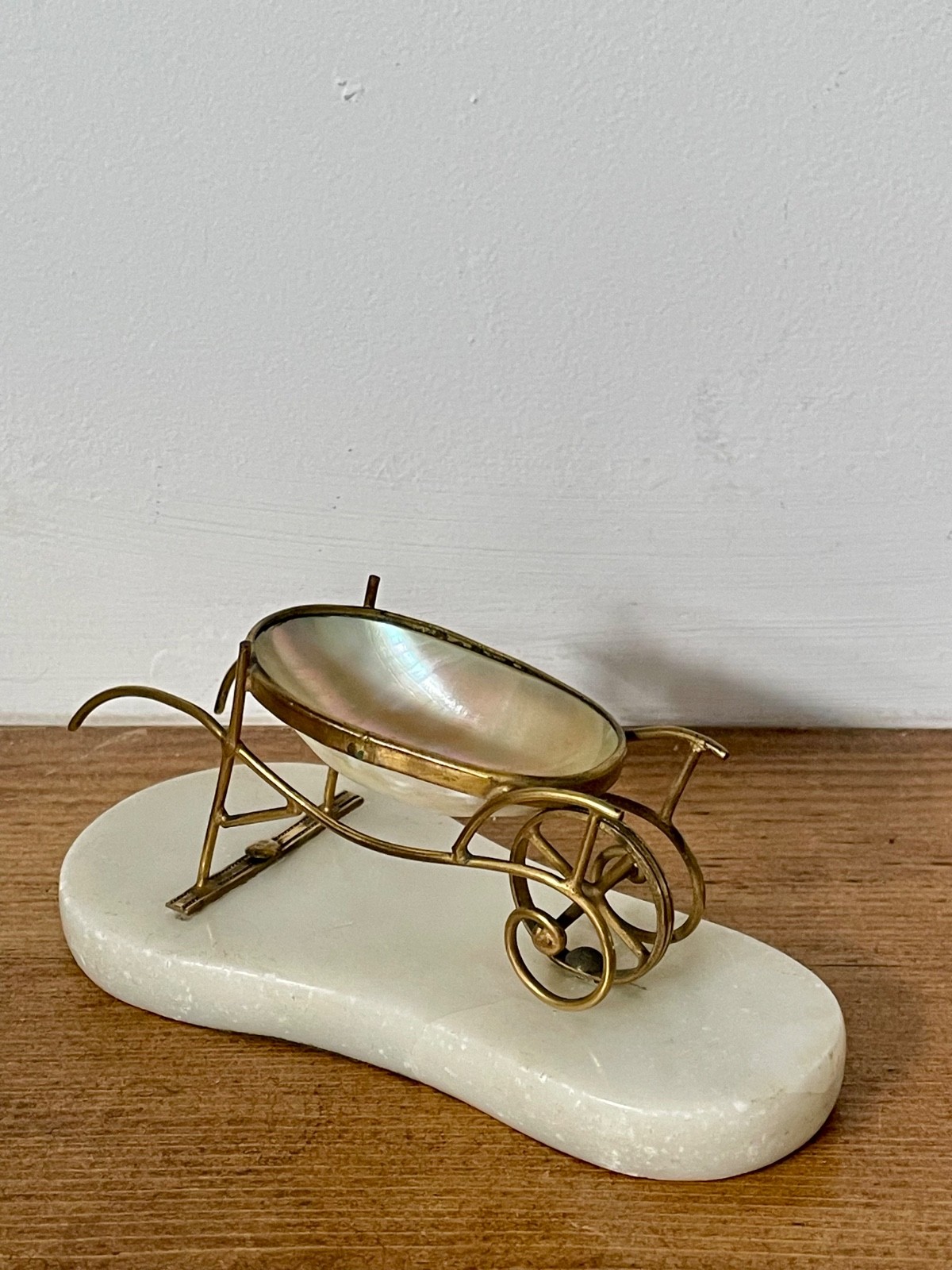 Antique French Palais Royal Mother of Pearl Gilt Brass Wheelbarrow Trinket Dish Antique French Palais Royal Mother of Pearl Gilt Brass Wheelbarrow Trinket Dish