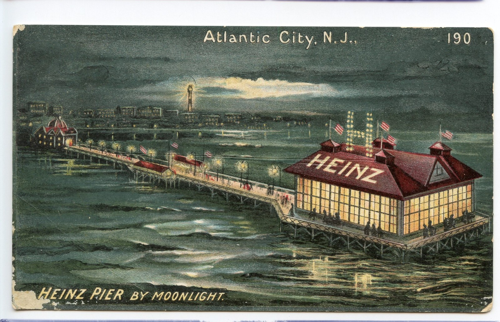 Vintage 1900 Postcard: Heinz Ocean Pier Moonlight Atlantic City NJ Private Mail