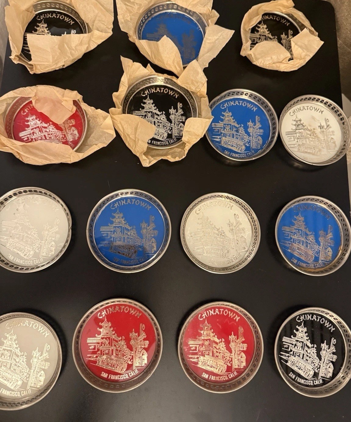 Mega Lot Vintage China Town San Francisco Coasters Metal